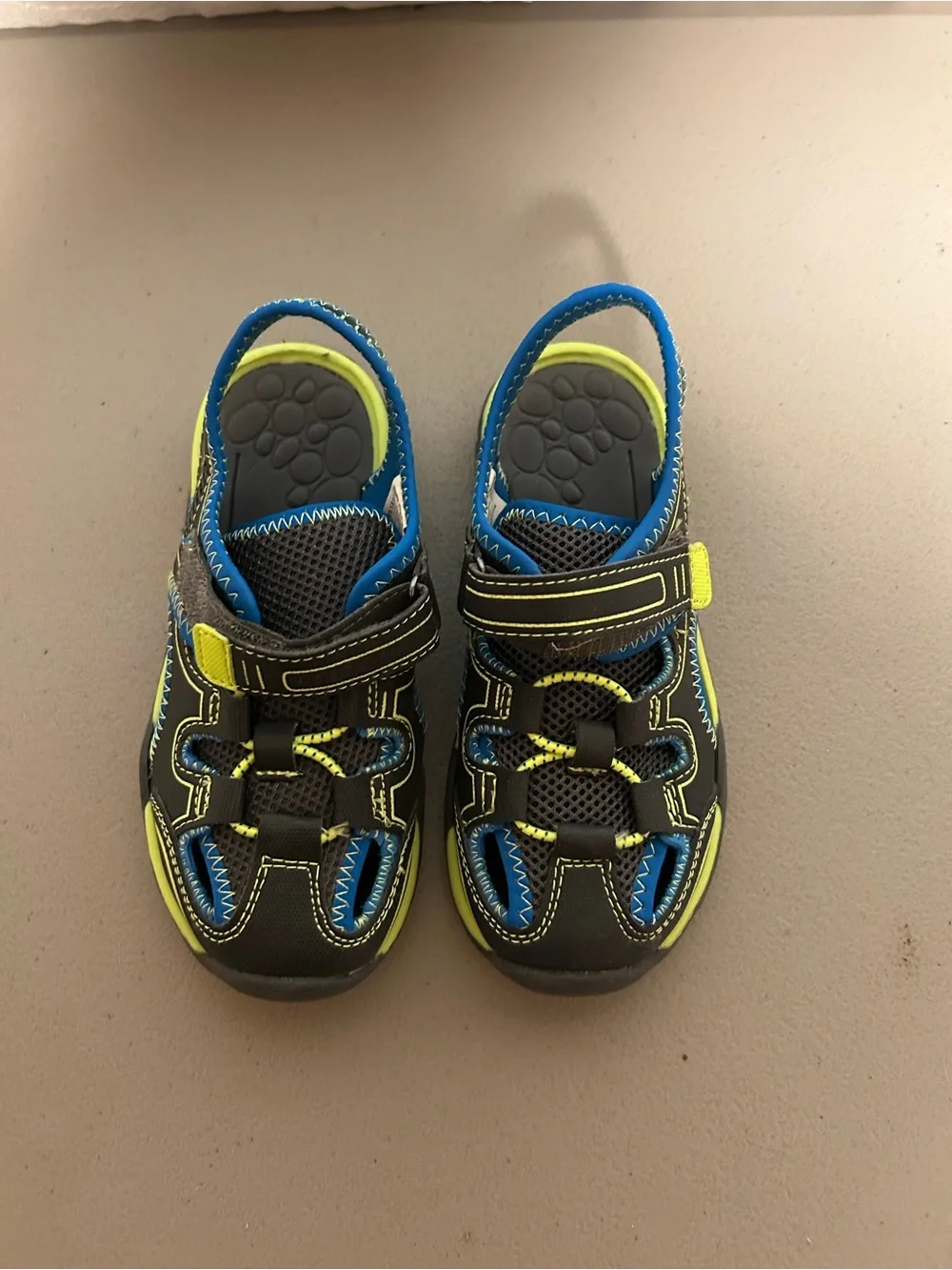 wonder nation Black Sport Sandals with Blue and Neon Yellow Accents